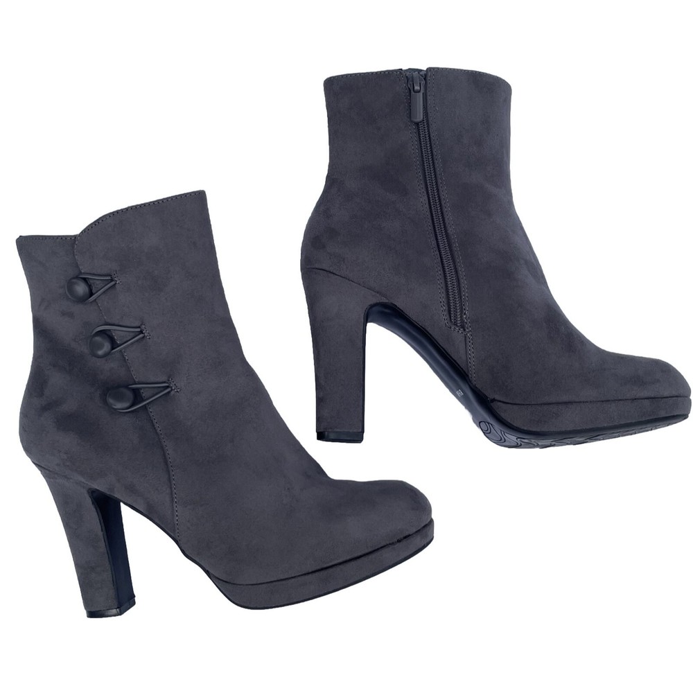 IMPO Womens Gray Vintage Button Osie Almond Toe Block Heel Ankle Heel Boots 8.5